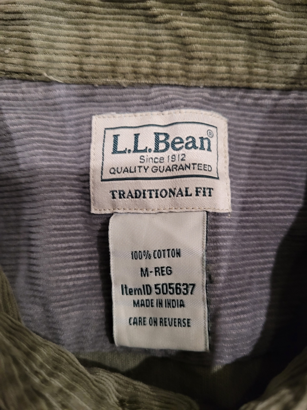 L.L. Bean Men's Olive Green Corduroy Shirt Jacket - Picture 3 of 8